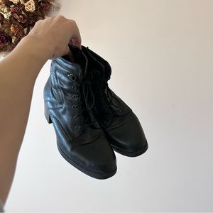 VINTAGE | Black Heeled Laced Booties Made In Montreal, Canada